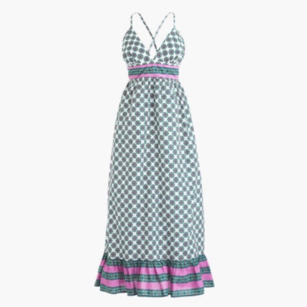 J.Crew Organic Cotton Wedding Guest Midi Dress L | Print Boho graduation dress - Picture 3 of 12